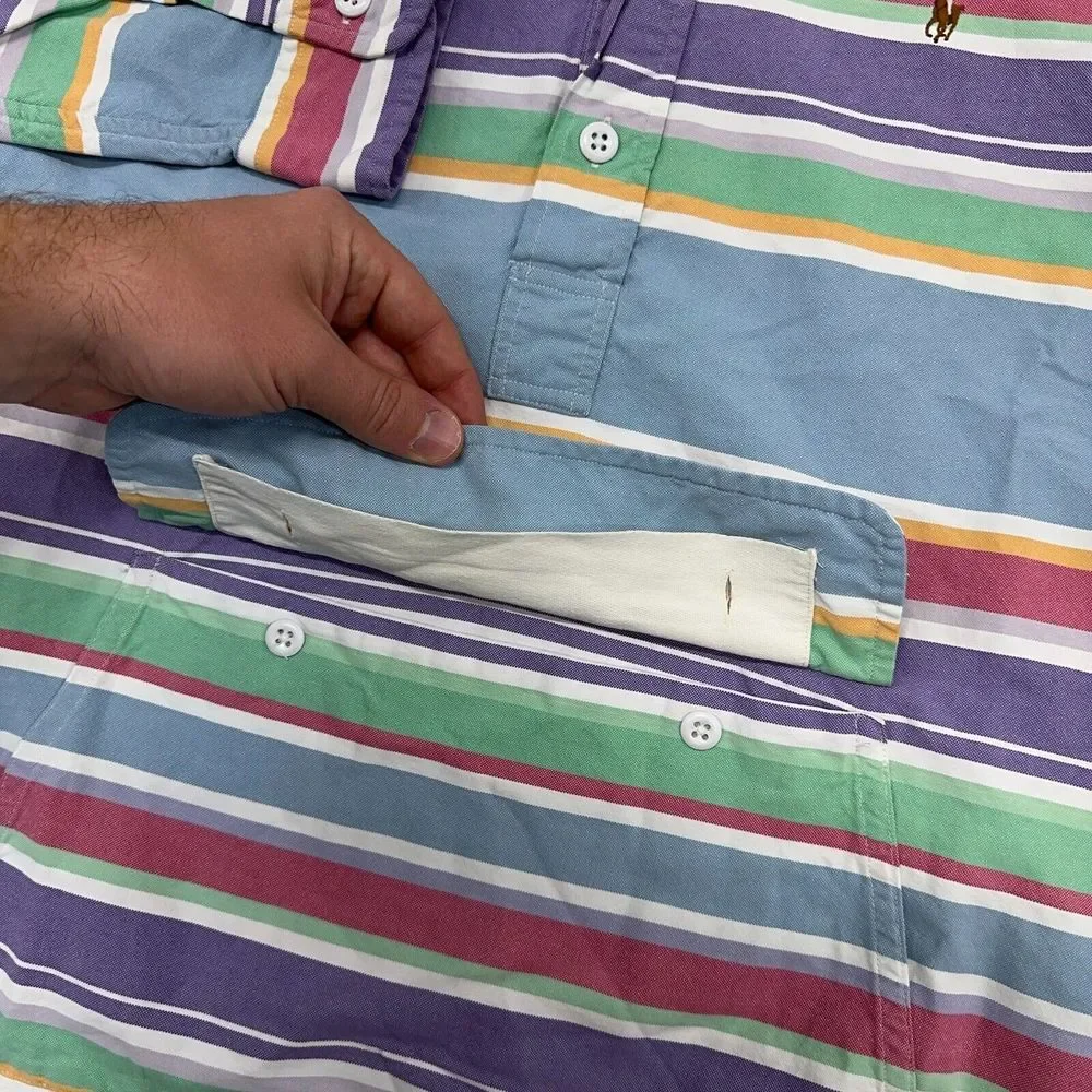 Polo Ralph Lauren Hoodie Mens M Striped‎ Pastel Flesh Pony Pullover Shirt Anorak